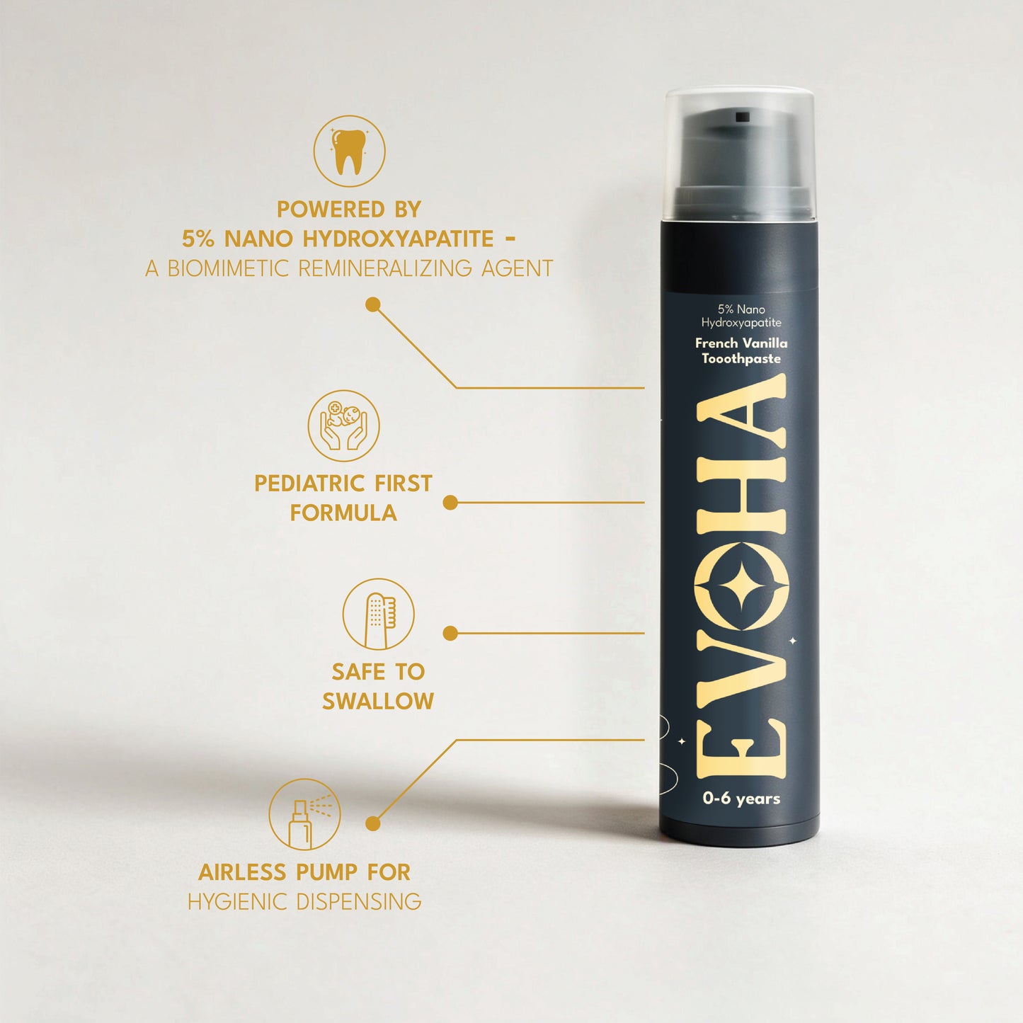 EVOHA French Vanilla KIDS TOOTHPASTE with 5% ΝΑΝΟ HYDROXYAPATITE for 0-6 years