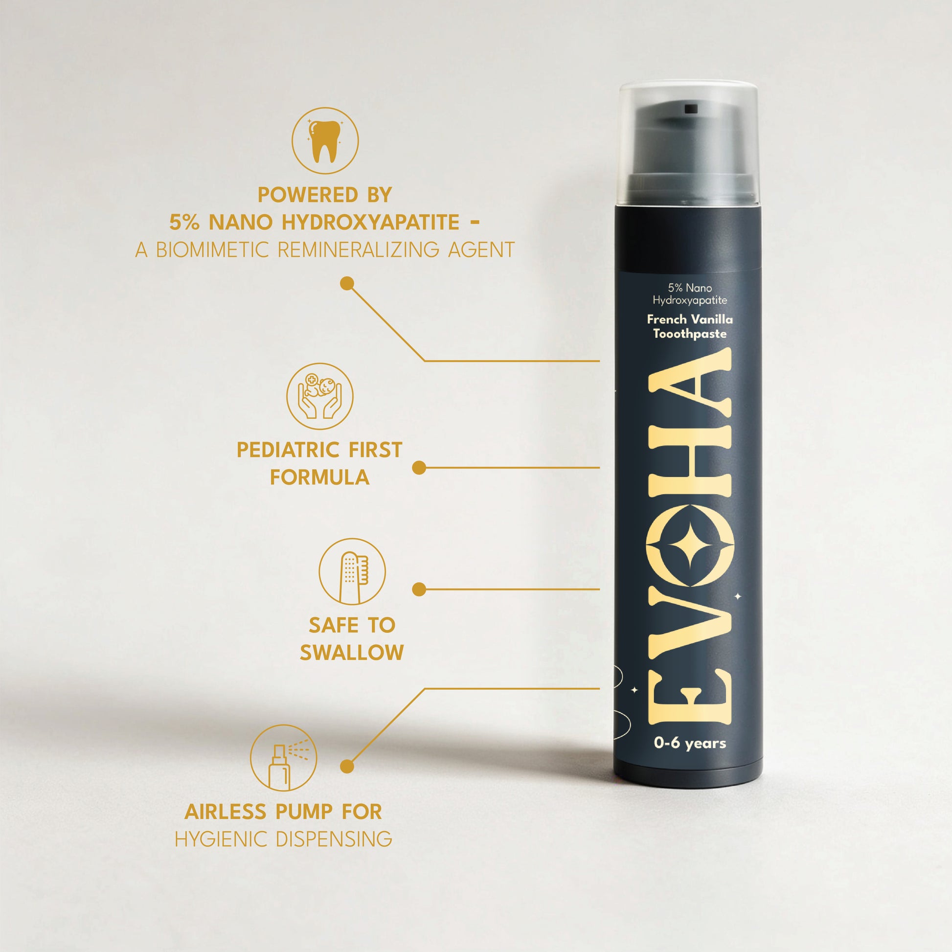 EVOHA French Vanilla KIDS TOOTHPASTE with 5% ΝΑΝΟ HYDROXYAPATITE for 0-6 years