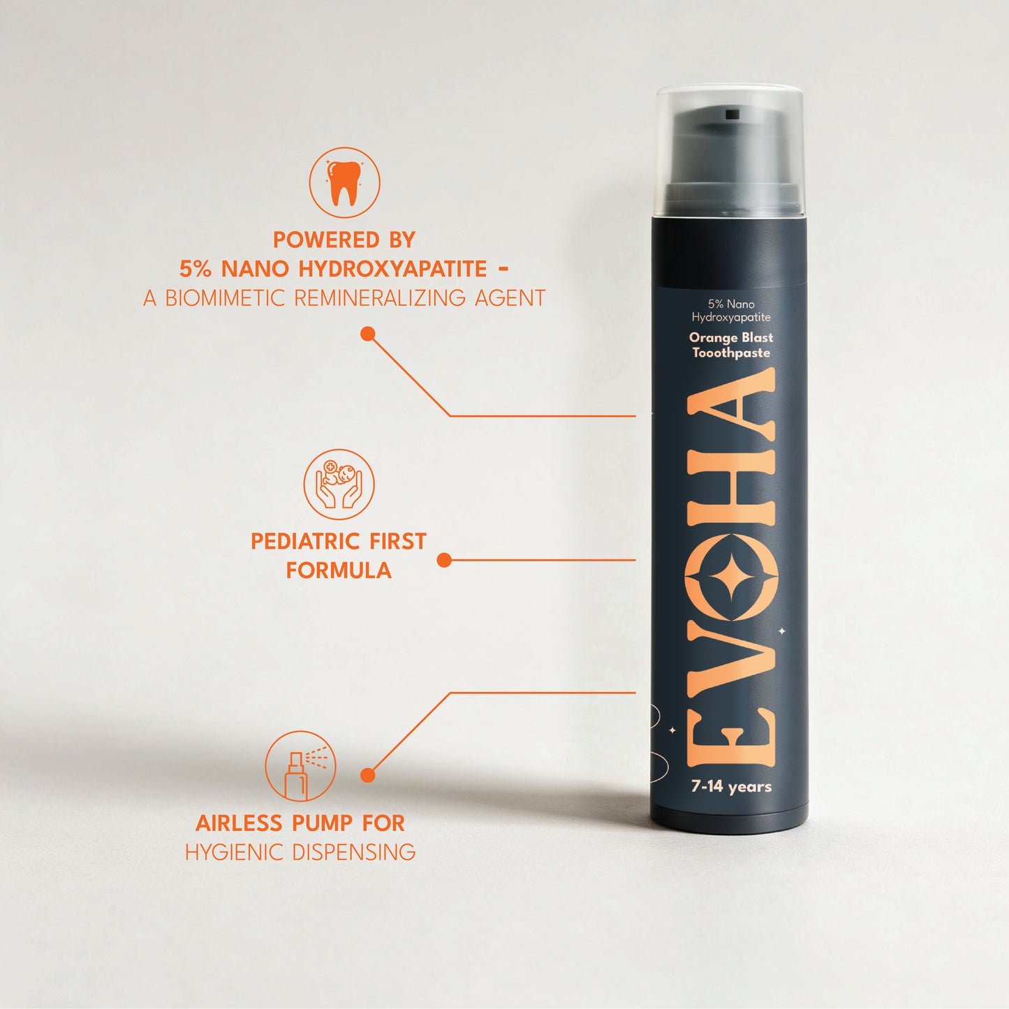 EVOHA Orange Blast KIDS TOOTHPASTE with 5% ΝΑΝΟ HYDROXYAPATITE for 7-14 years