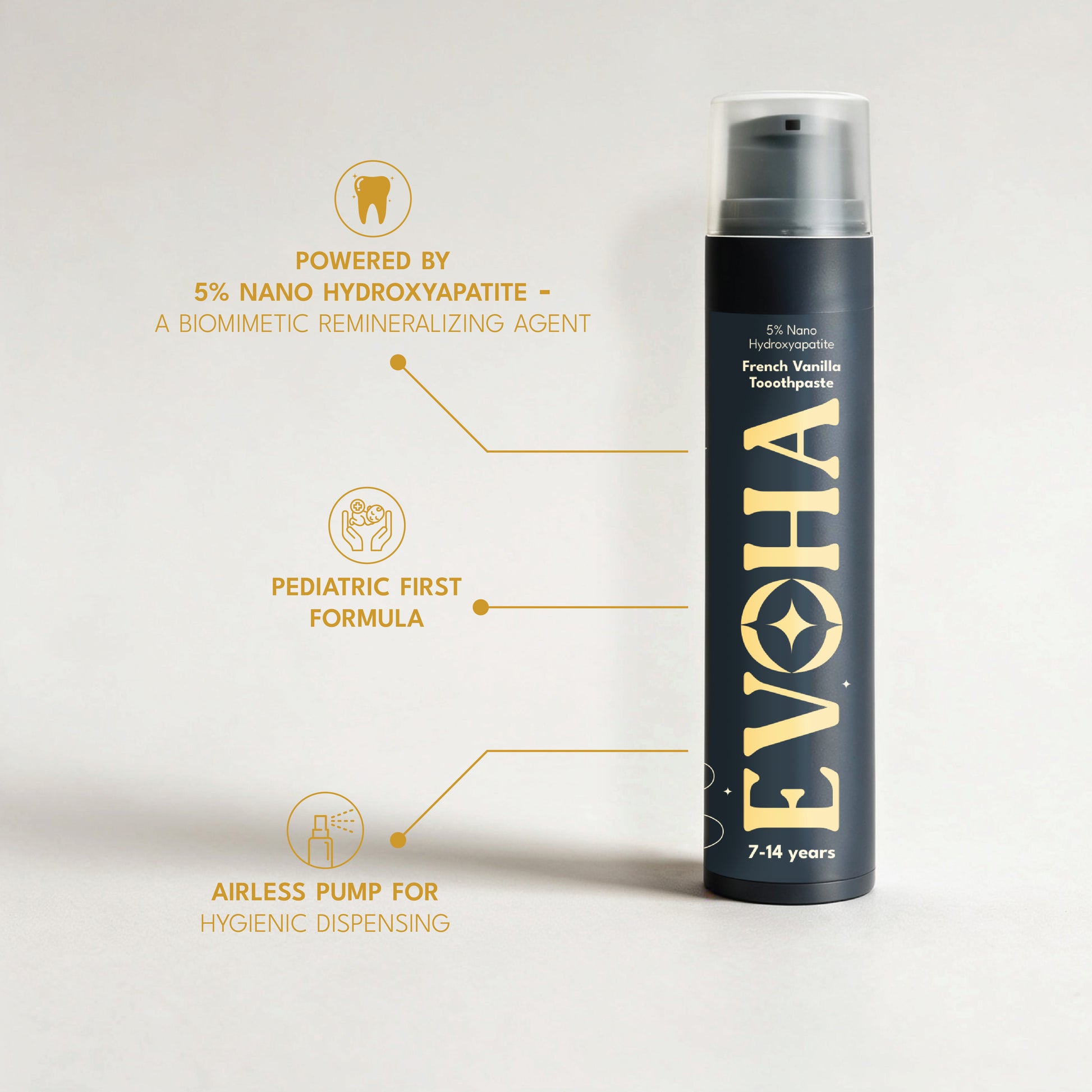 EVOHA French Vanilla KIDS TOOTHPASTE with 5% ΝΑΝΟ HYDROXYAPATITE for 7-14 years