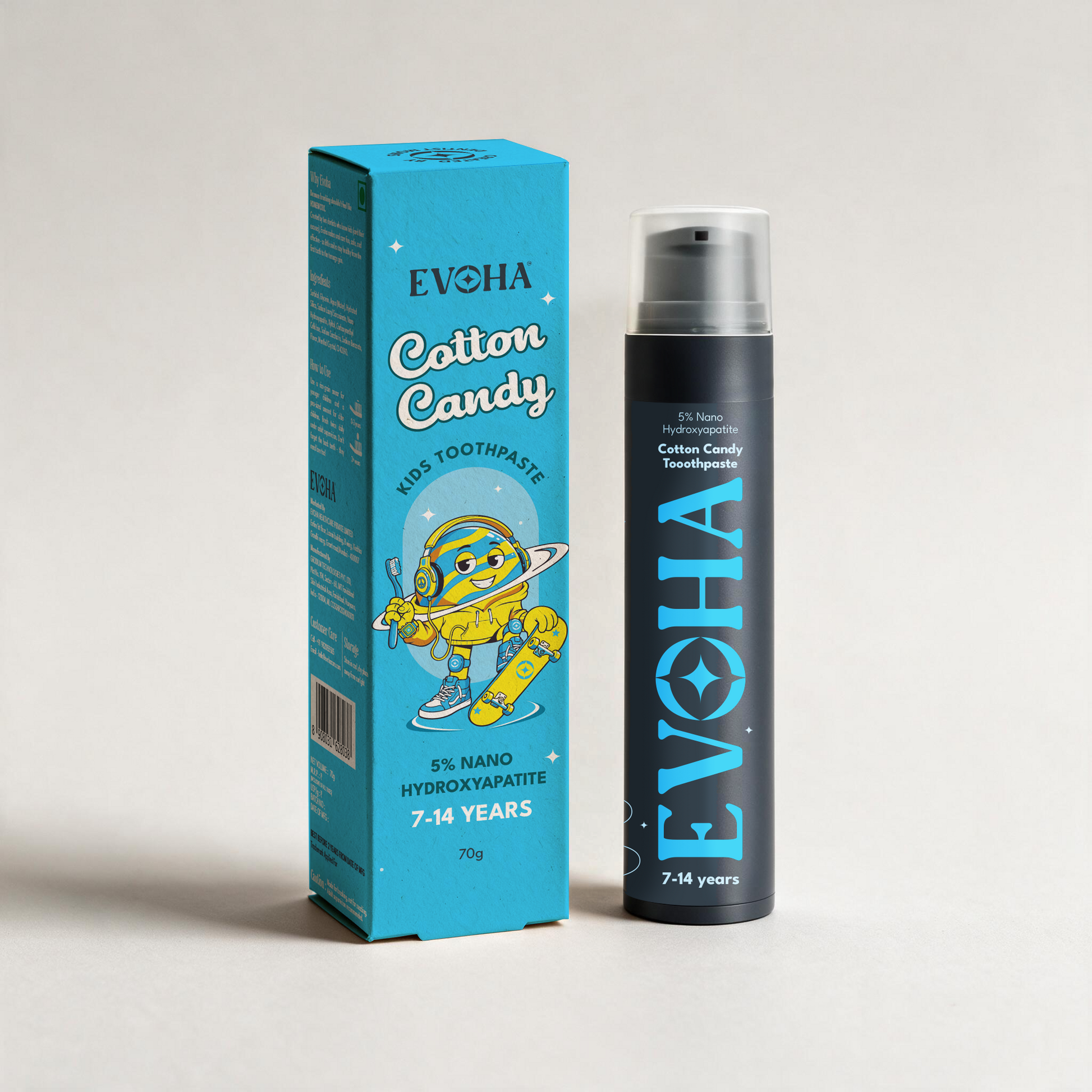 EVOHA Cotton Candy KIDS TOOTHPASTE with 5% ΝΑΝΟ HYDROXYAPATITE for 7-14 years