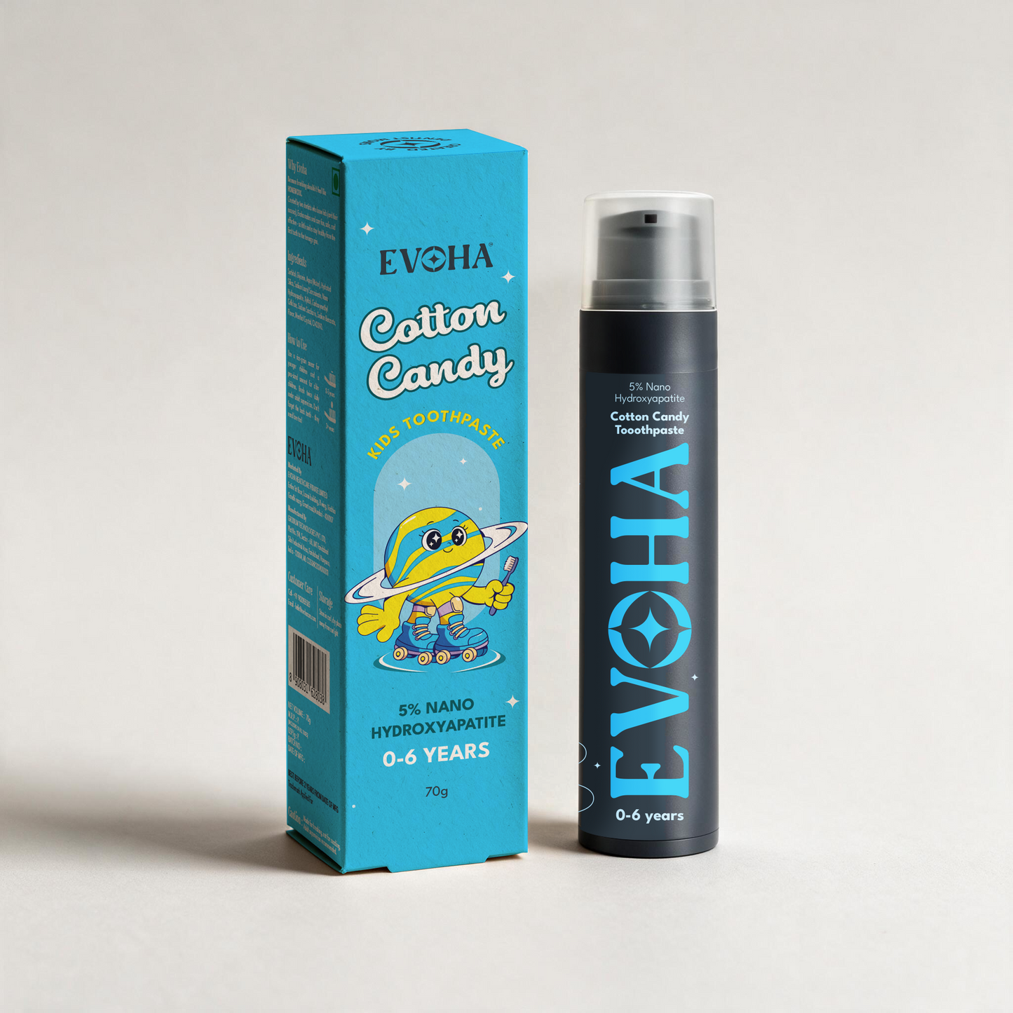 EVOHA Cotton Candy KIDS TOOTHPASTE with 5% ΝΑΝΟ HYDROXYAPATITE for 0-6 years