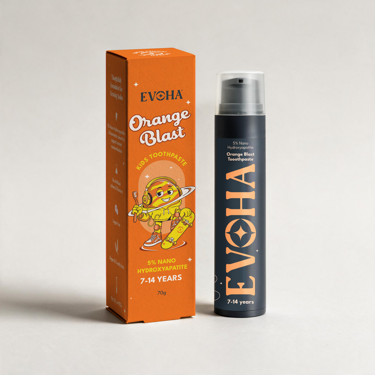 EVOHA Orange Blast KIDS TOOTHPASTE with 5% ΝΑΝΟ HYDROXYAPATITE for 7-14 years